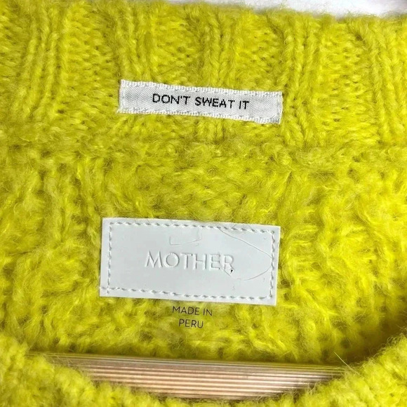 Mother The Wide Sleeve Jumper Crop Highlighter Yellow Cable-Knit Sweater XS - Picture 6 of 12